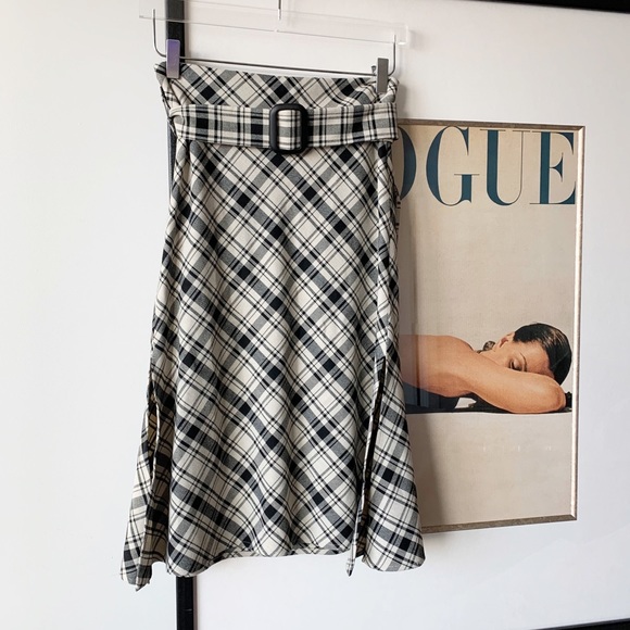 💙5/$30 Mango Plaid Below The Knee Belted Skirt - Picture 3 of 8